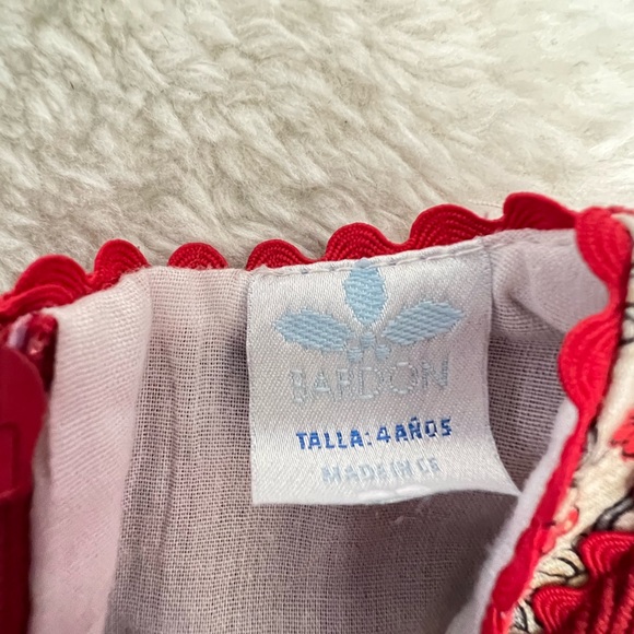 Sardon Girl’s Floral & Red Corduroy Autumn Party  Dress Sz 4Yrs - Picture 3 of 10